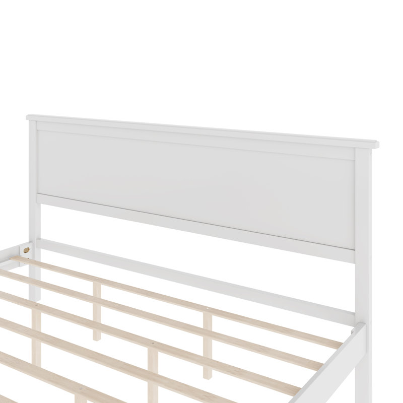 Bed Frame Platform with Headboard, White, King