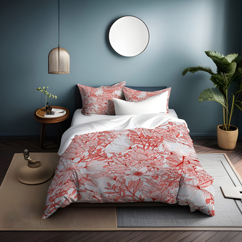 Polyester Floral Duvet Cover, King Duvet Cover + 2 King Shams
