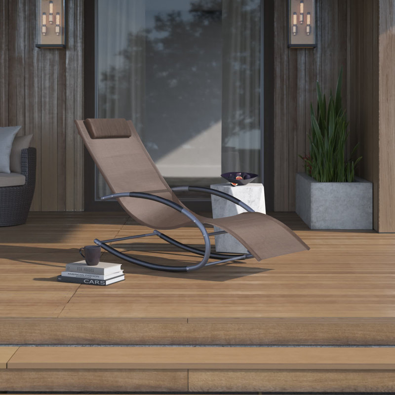 Blizzard Patio Rocking Chair Curved Rocker Chaise Lounge Chair with Pillow, Brown