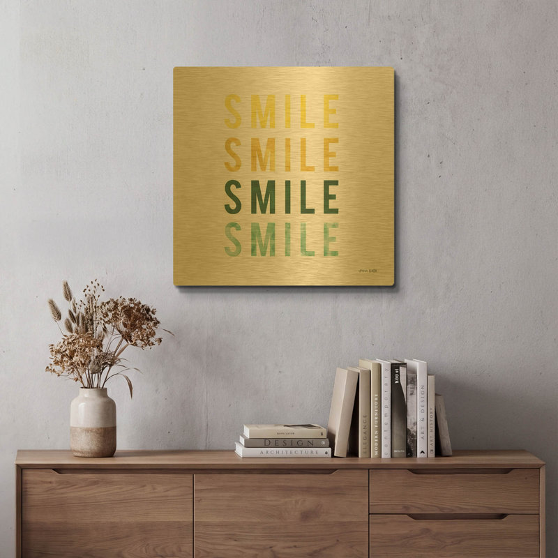 «Smile Smile» par Ann Kelle, art mural en métal doré, 24 po x 24 po, 24 po x 24 po