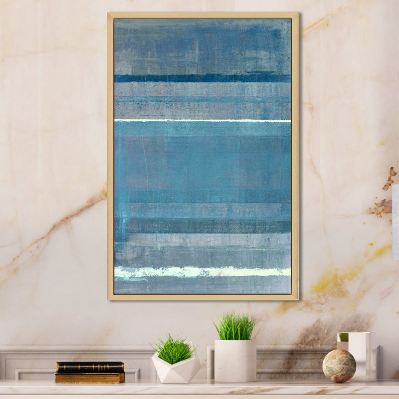 Art moderne gris et bleu - Art mural moderne et contemporain sur toile, H 32 po x l 16 po x P 1 po, Cadre flottant brun