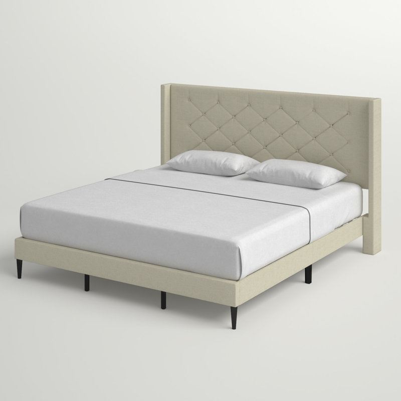 Amiliya Upholstered Wingback Bed, King, Beige