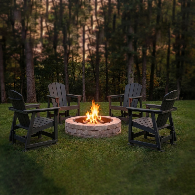 HDPE Outdoor Adirondack Glider Chair with Smooth Silent Motion, Black, 4