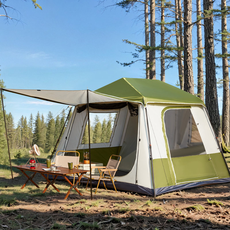 Instant Cabin Tent, 4-6 Person Pop-Up Camping Tent, 60S Easy Setup, Glamping With Rainfly , Waterproof, Green, Green/Gray