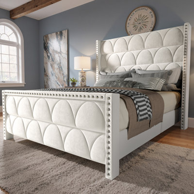 56" Velvet Wingback Bed