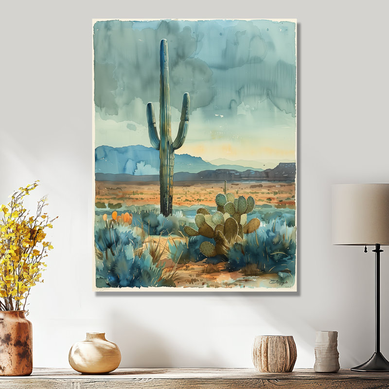 Cactus vert et gris, désert, rêve I - art mural floral cactus, Métal métal, H 32 po x l 16 po x P 1 po