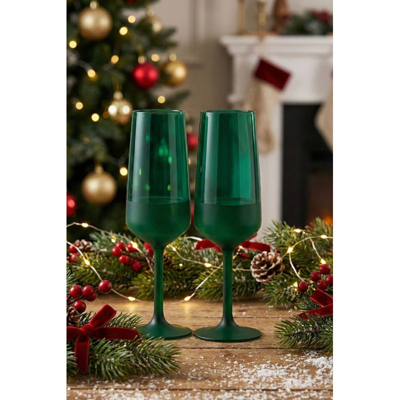 Ensemble de 2 verres à champagne Elegant (vert, 2,8 x 2,8 x 8,9 pouces) | 100% verre, capacité de 6,6 oz liq. Parfait pour les célébrations et les occasions spéciales
