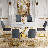  Marble Pattern Dining Table Set for 6,63'' White Rectangular Table with Gold Metal X-Shaped Frame and 6 Dark Gray Leather Dining Chairs-579342336-601624234-601624237