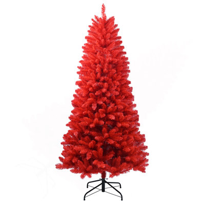 Arbre de Noël rouge 5 pi - Arbre en PVC rouge pur avec 624 pointes, branches articulées pour une installation facile, support en métal stable, décoration audacieuse des Fêtes