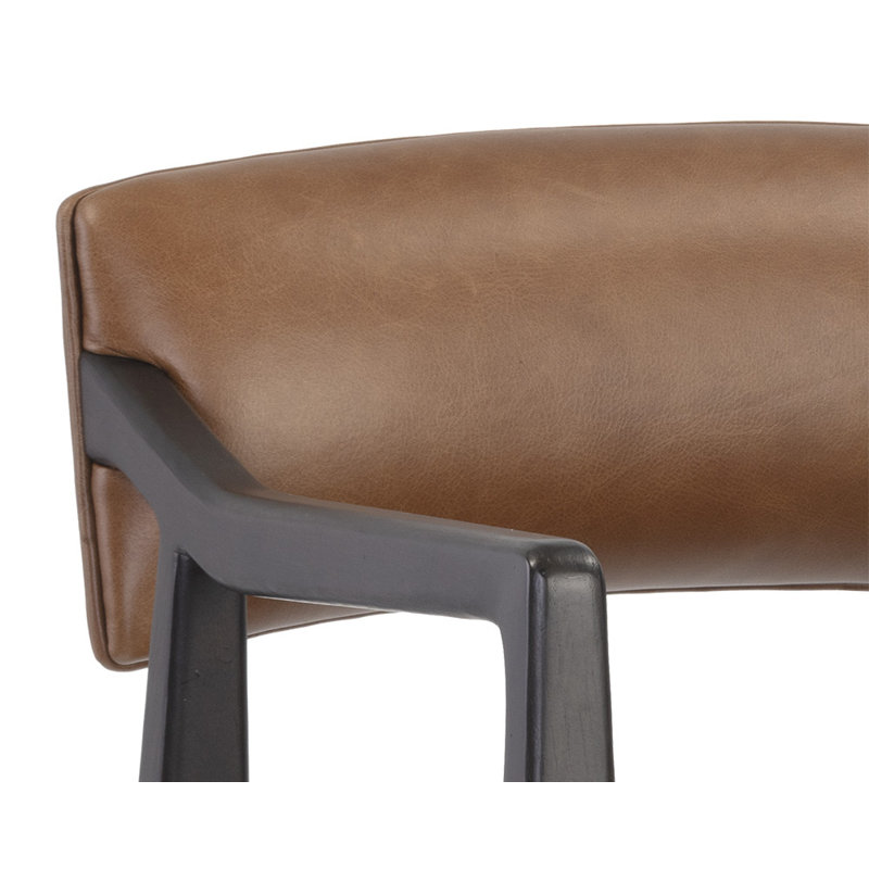 Upholstered Bar Stool, Light Gray Leather, Counter Stool (26.50" Seat Height)