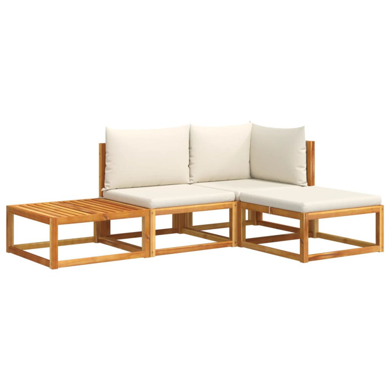  Ensemble de canapé de jardin beige, bois d'acacia blanc crème, rotin PE, Blanc, crème