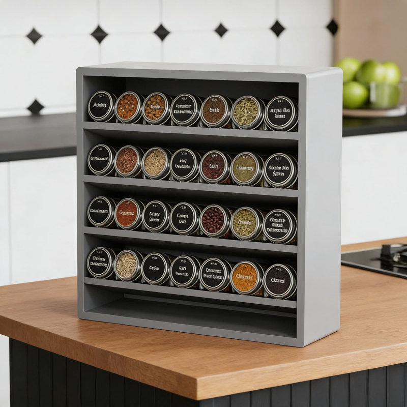 4-Tier Bamboo Spice Rack Organizer, Freestanding Cabinet Or Countertop Storage Shelf For Kitchen Pantry And Cupboard, Large Capacity Space-Saving Design
