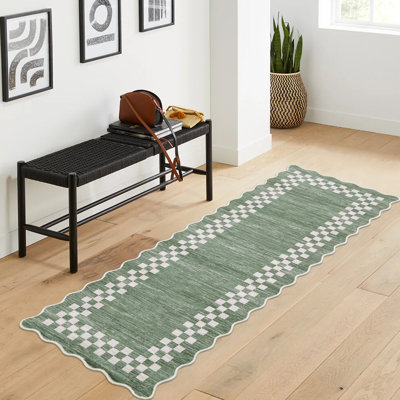 Scalloped Washable Area Rug with Non Slip Backing