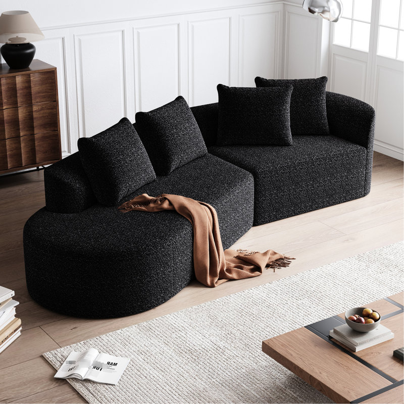 Canapé modulaire moderne en chenille 4 de 112 pouces avec sièges incurvés et spacieux, confortable pour la détente des invités, aucun assemblage requis, conception à sièges larges, 4 coussins décoratifs inclus, espace de vie idéal,