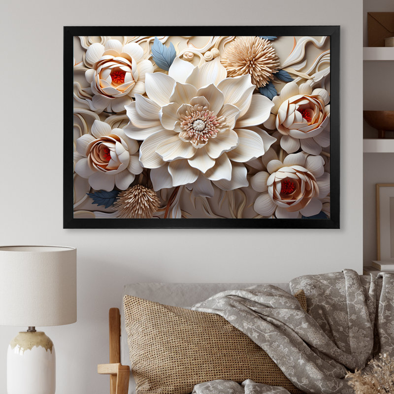 «Paper Mache Flower Blossums Radiance I», reproduction sur toile, Cadre simple noir, H 24 po x l 32 po x P 1 po