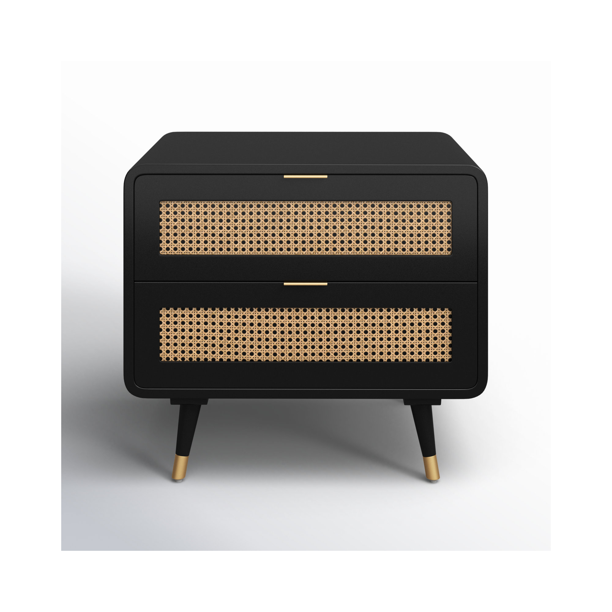  2 - Drawer Nightstand in Black/Natural/Brass