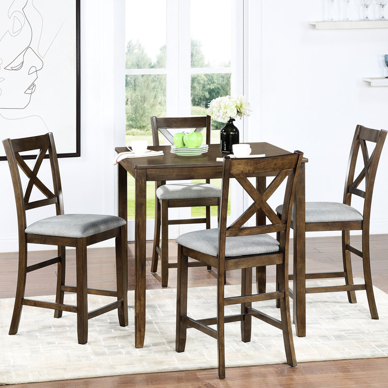 Ensemble de table de salle à manger 5 pièces / ensemble de table de salle à manger carrée en bois pour 4 / table de cuisine à hauteur de comptoir avec table carrée et 4 chaises rembourrées pour petit espace / noyer