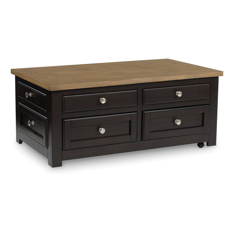 Zory Coffee Table, 46 Inch Rectangular Lift Top, 4 Drawers, Brown