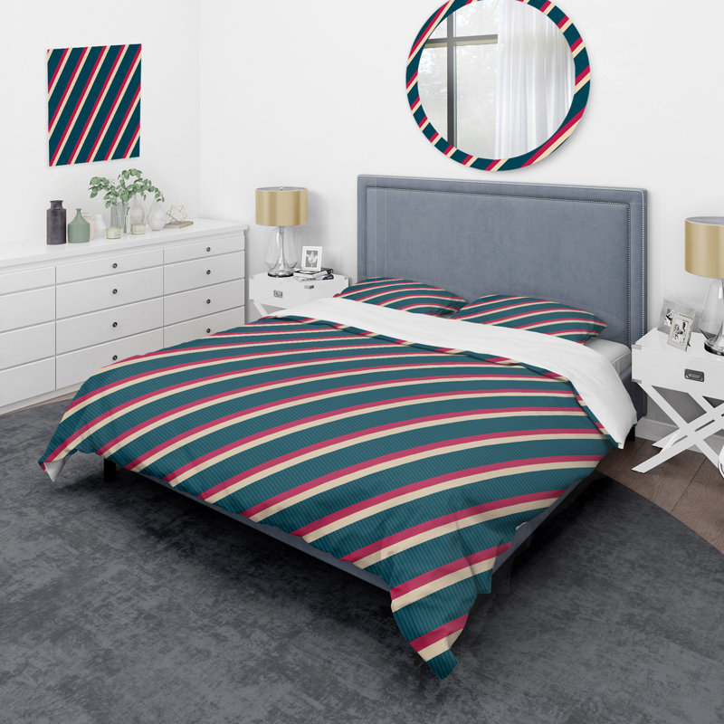 Red and Cream Striped Pattern - Abstract Duvet Cover Set - Microfiber Polyester