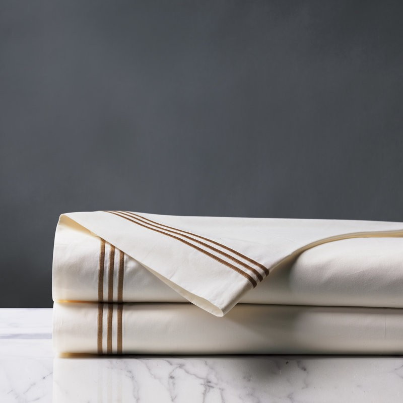 Tessa Flat Sheet, King Flat Sheet, Ivory/Brown