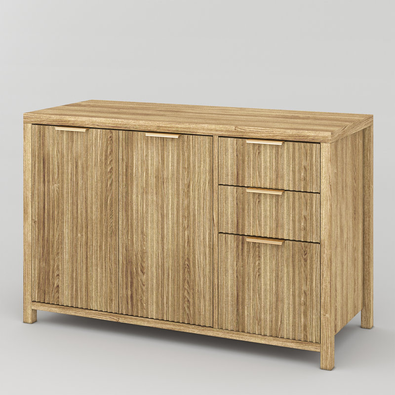47" Wood Finish Striped Sideboard Buffet Cabinet With 3 Drawers & Adjustable Shelves