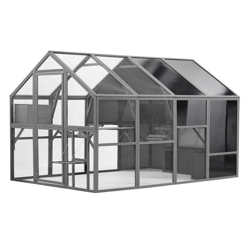 Cage à chat spacieuse en bois - Extérieur avec plateformes, abris et protection pour plusieurs chatons