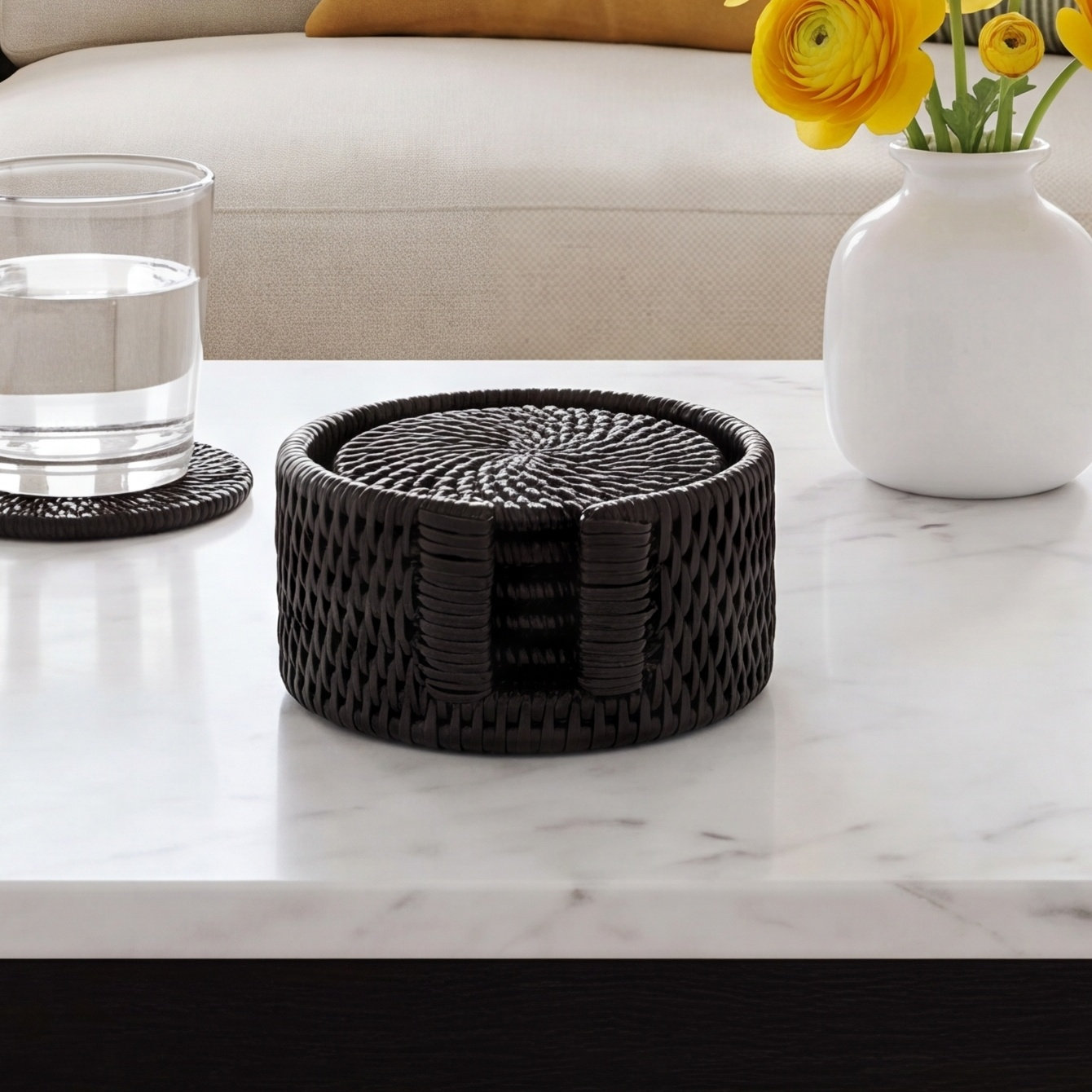 Camden Coaster Set with Stand, Tudor Black