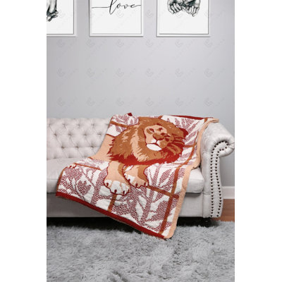Animals In The Forest Pattern Luxury Soft Throw Blanket - LION