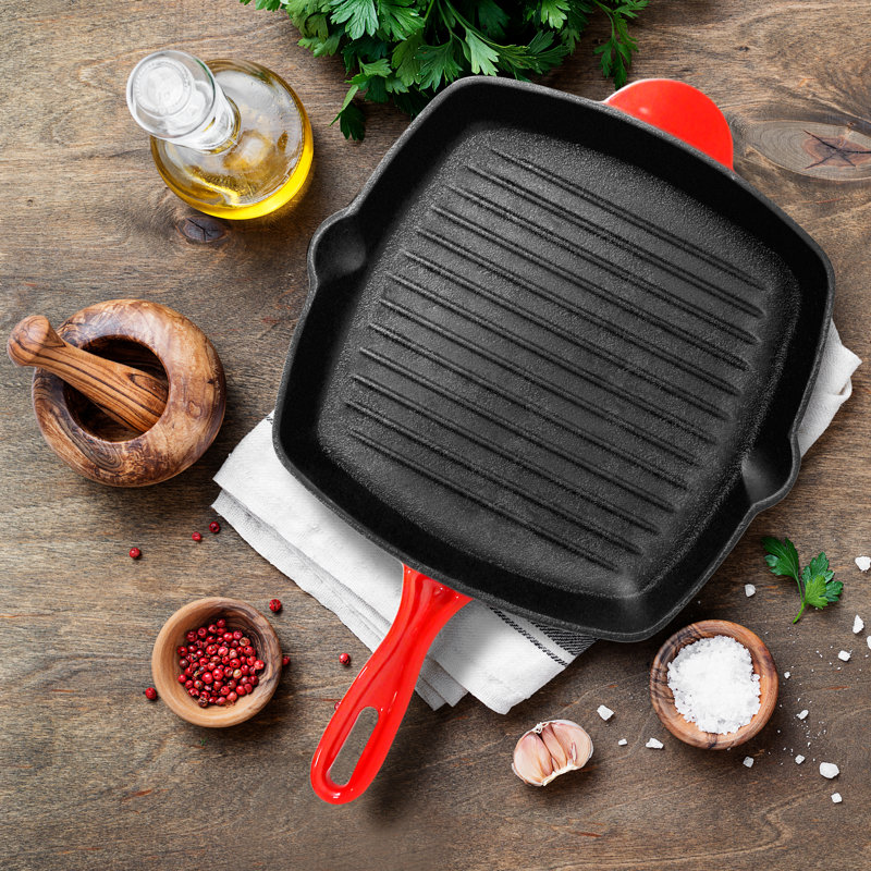 11.46 in. Non-Stick Enameled Cast Iron Grill Pan / Griddle Set