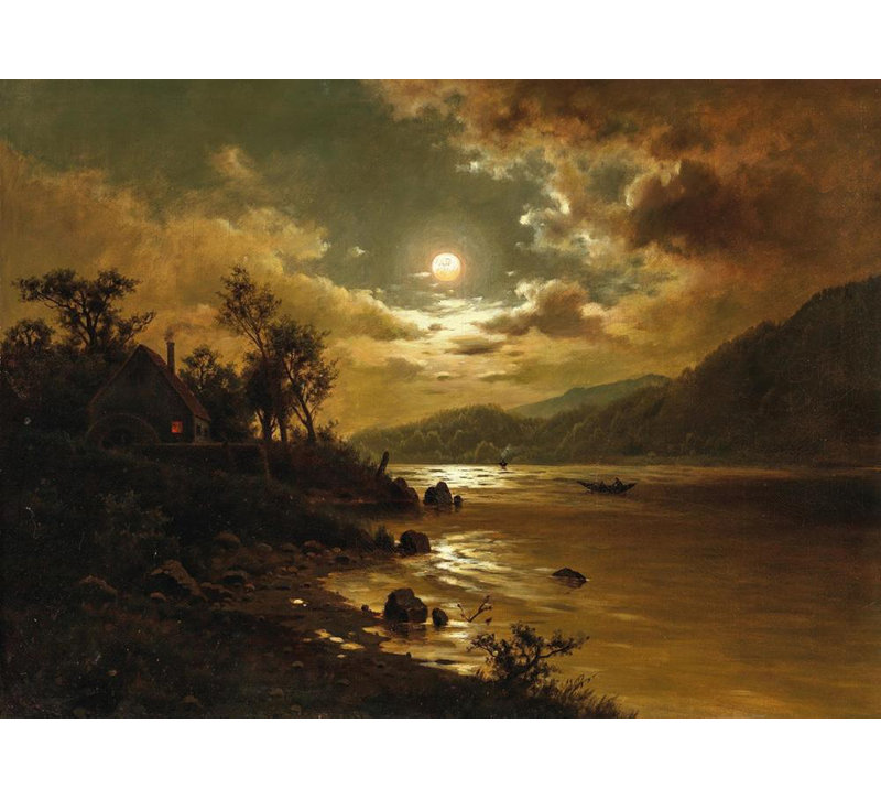 «Moonlight over a Seascape» par Fritz Chwala - Art mural sur toile tendue avec châssis, H 48 po x l 33 po