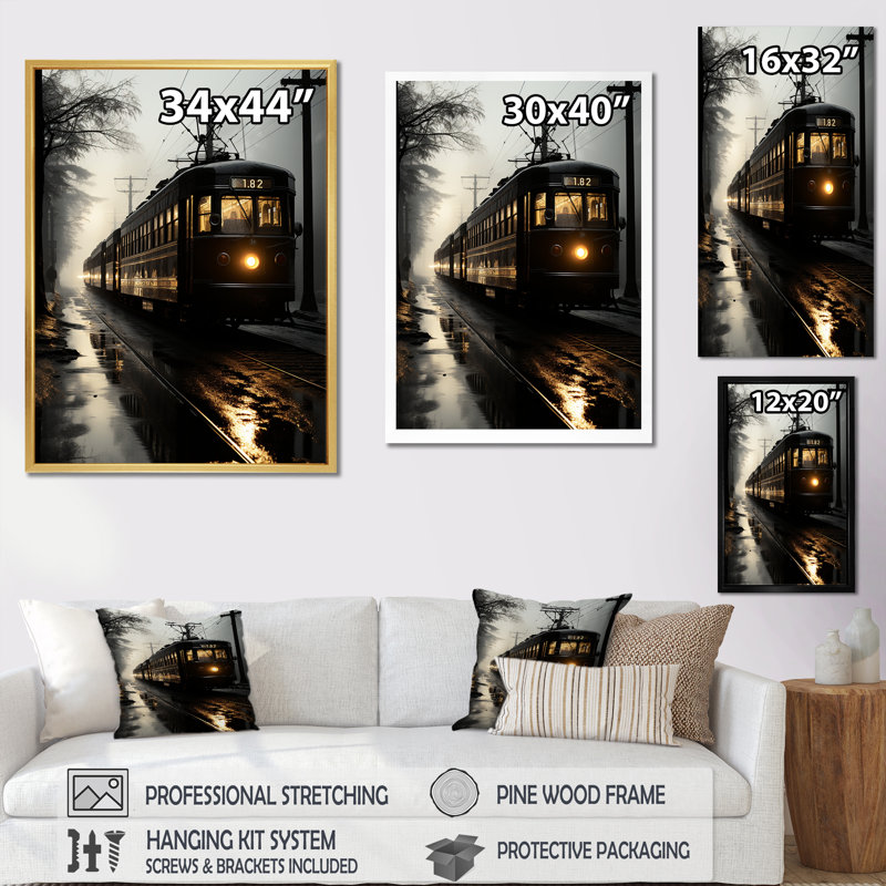 Train in the Dusk Charm in Winter - Train, art mural sur toile, H 40 po x l 30 po, Cadre flottant noir