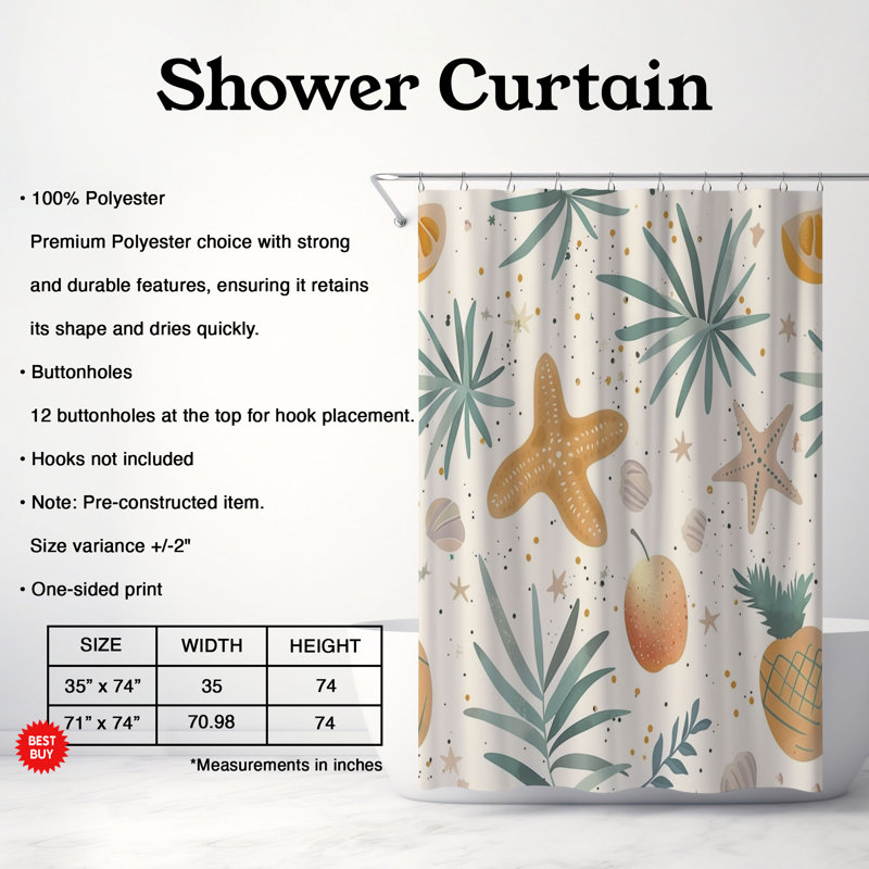 Summer Waves - Premium Shower Curtain, 74"H x 71"W