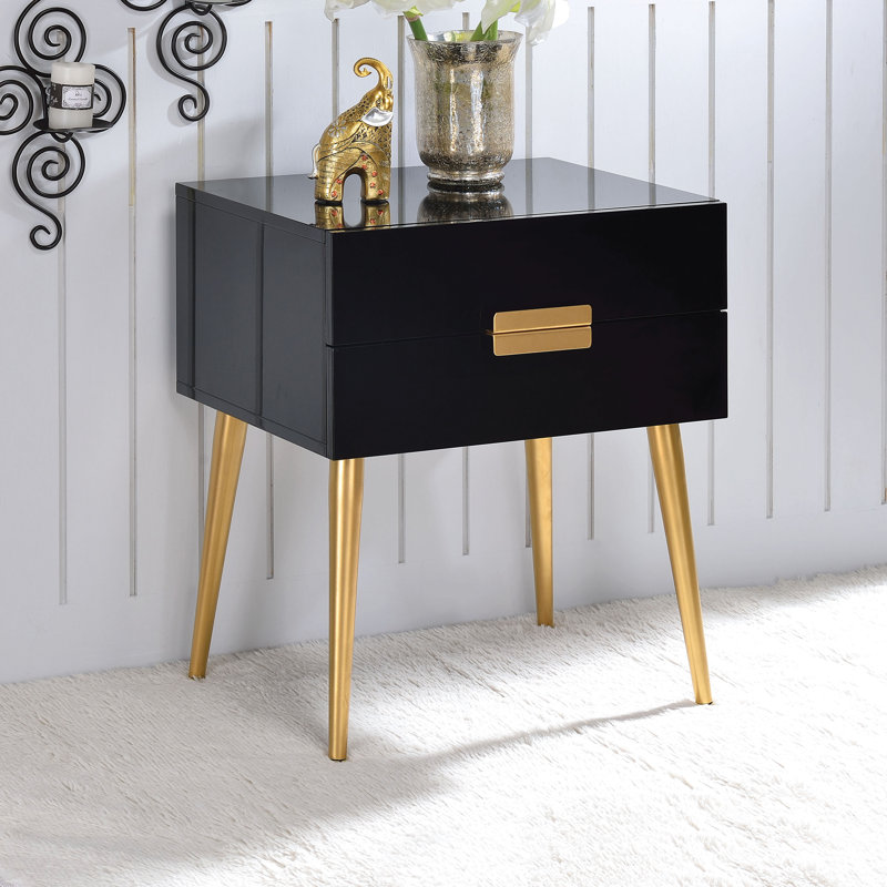 Leite Contemporary 24"H Rectangular 2-Drawer End Table with Storage, Black