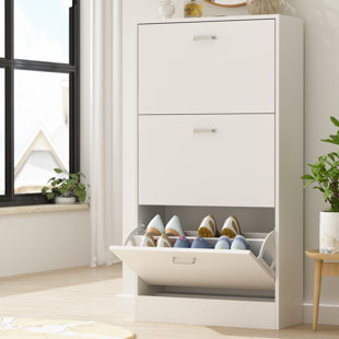 FUFU&GAGA 45.5-in H 3 Tier 14 Pair White Composite Shoe Cabinet in the Shoe  Storage department at