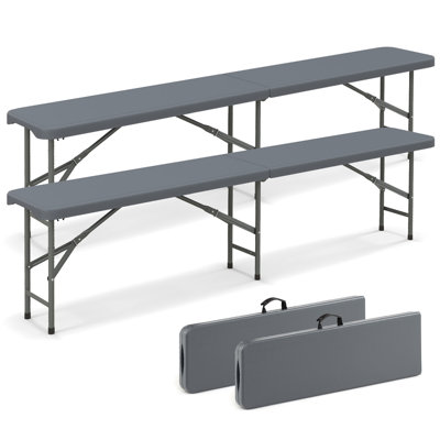 2PCS 6 ft Plastic Folding Bench w/ 1320 LBS Capacity Handle & Lock For Outdoor by Arlmont & Co.