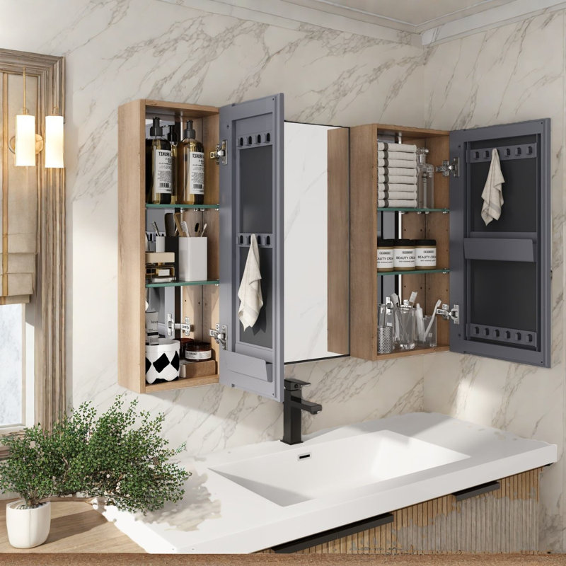 Space Saving Medicine Cabinets With Storage, 43 In Wood Modern Bath