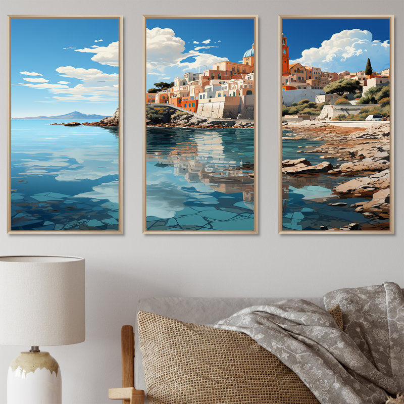 «Hidden Coastal Serenade Port II - Port Landscape Coastal», art mural, Cadre flottant brun, H 28 po x l 36 po x P 1 po
