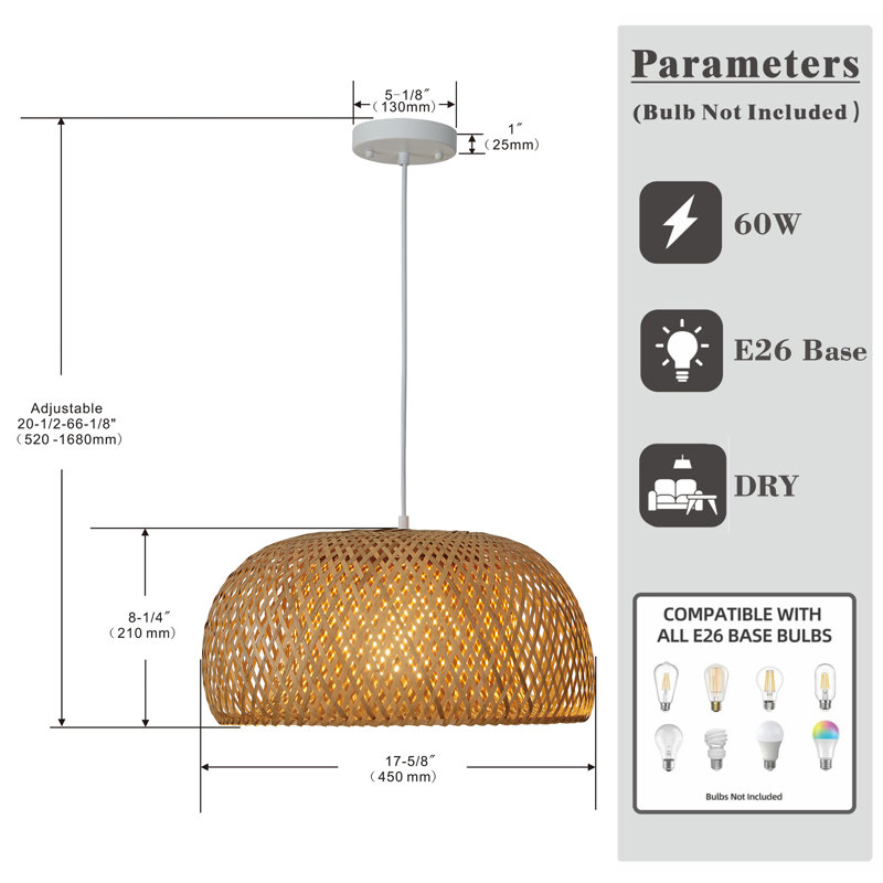 Luminaire suspendu en bambou 18 pouces