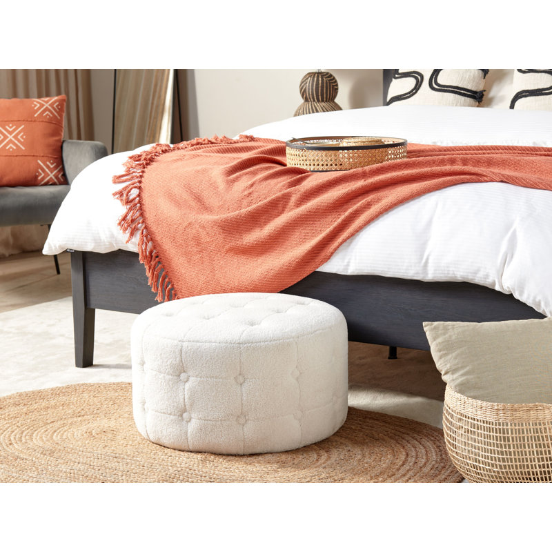Krystalmae 55cm Wide Tufted Round Pouf Ottoman, White