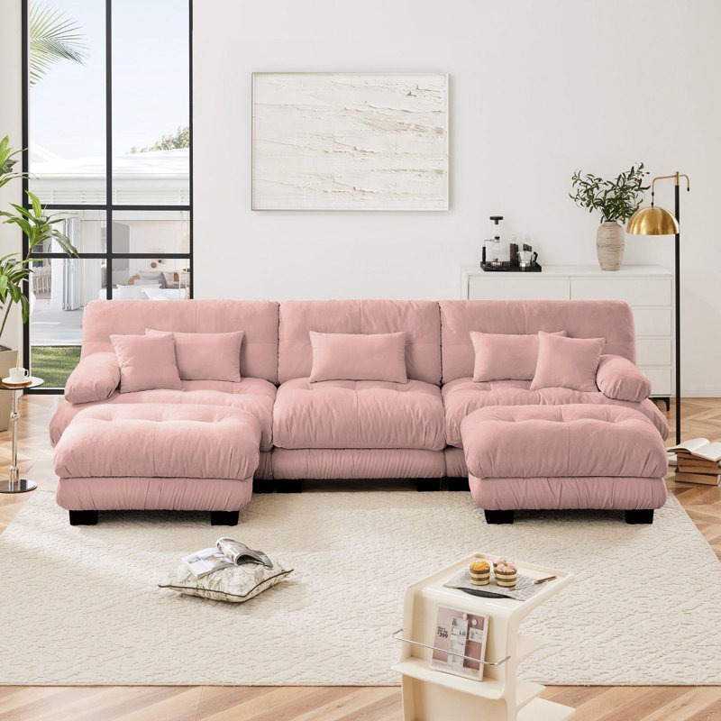 Canapé modulaire de luxe Luxury, H 35,4 po x l 133,8 po x P 36 po, Velours rose