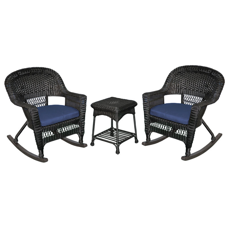 Starner 2 - Person Patio Conversation Set with Cushions, Black, Blue