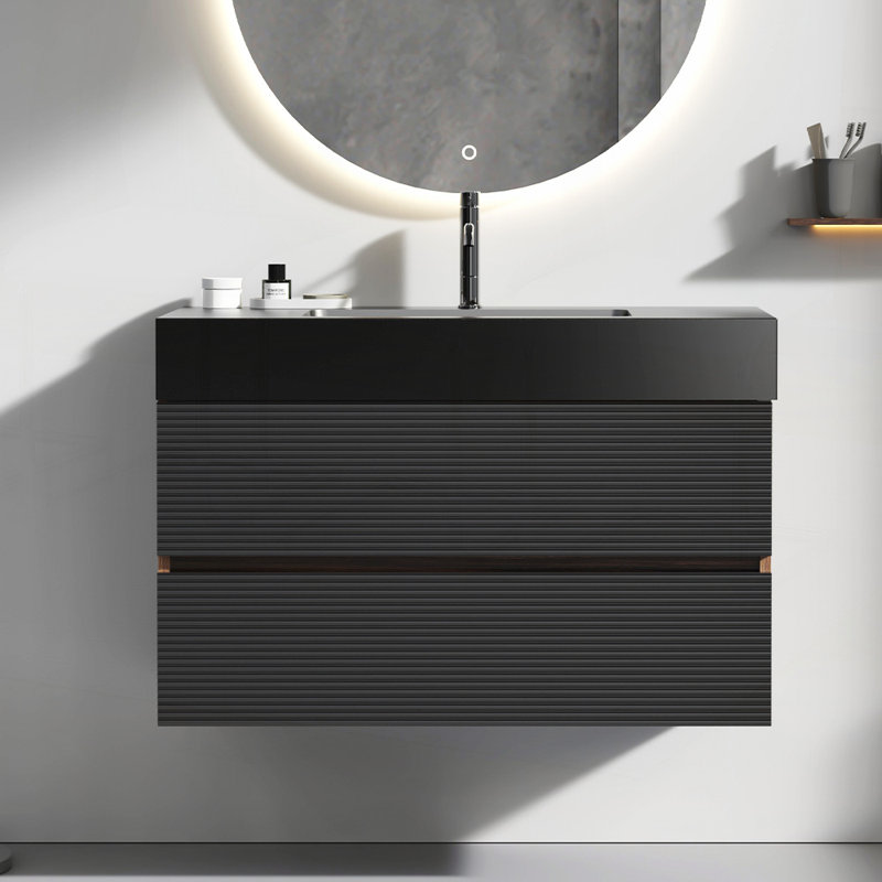 Meuble-lavabo mural Mid-Century avec tiroirs doubles pour salle de bain moderne