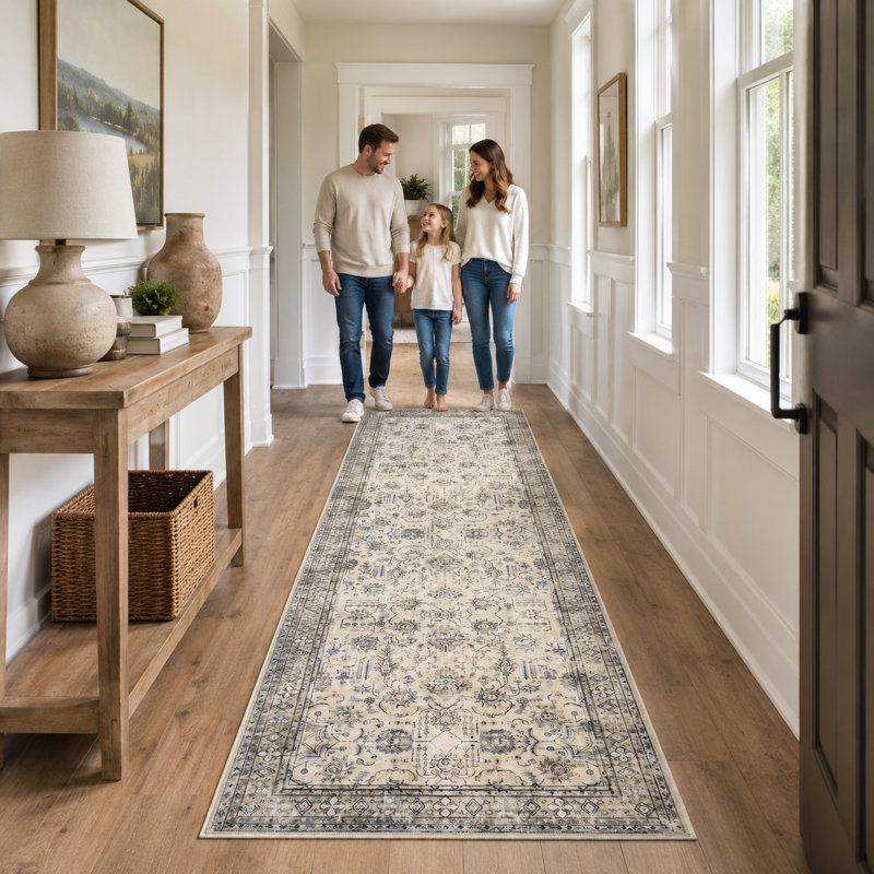 Vintage Boho Washable Area Rug for Home and Office, Beige, Rectangle 5' x 7'