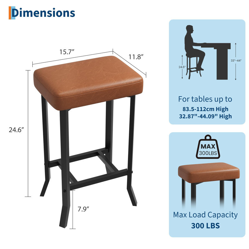 Ensemble de tabourets de bar à hauteur de comptoir de 2/4, tabourets de bar rembourrés en cuir de polyuréthane avec pieds en métal, tabourets d'îlot de cuisine peu encombrants avec repose-pieds