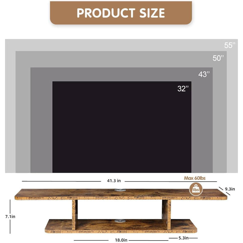 Floating TV Stand With Storage, Wall Mounted Entertainment Center And Media Console, Space-Saving TV Shelf For Living Room And Bedroom