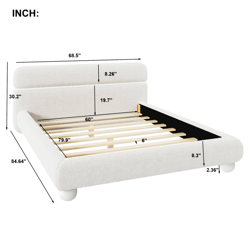 Upholstered Bed With Solid Round Legs