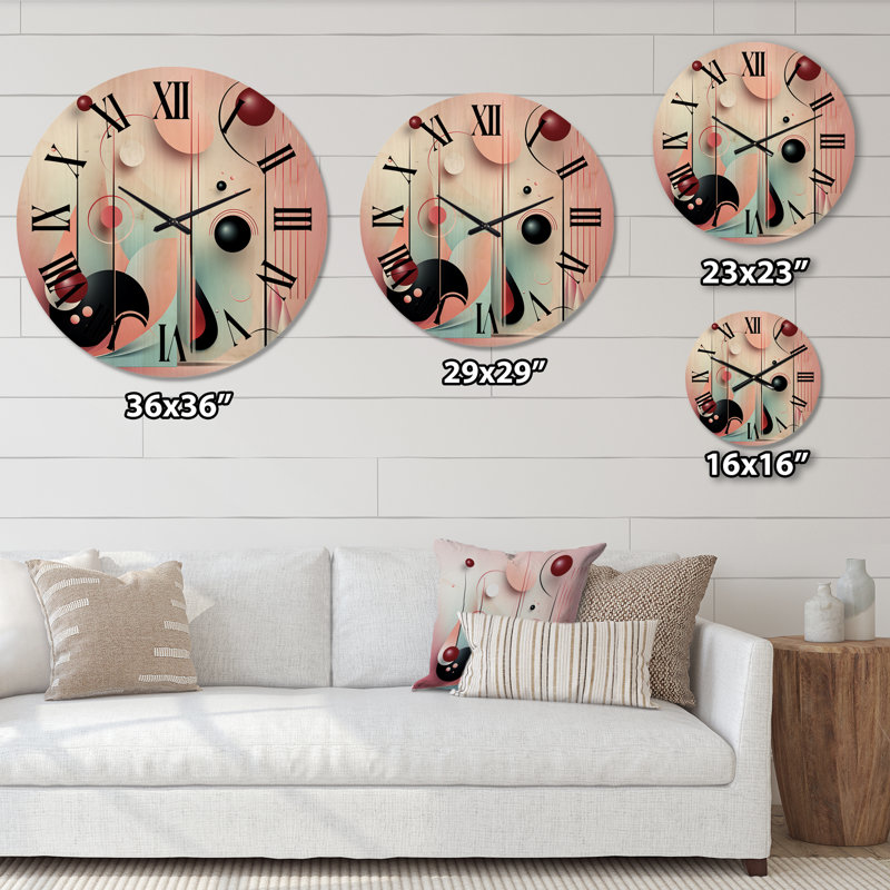 Happy Flowers of Rhythmin Pink and Blue II - Modern Geometric Oversized Wood Wall Clock, Extra Large
