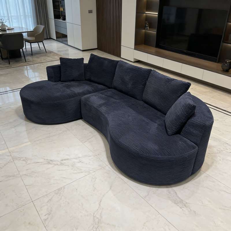Curved Modular Sectional Couch 2 Piece Set With Pillows, Minimalist Ergonomic Living Room Furniture, Modern Seating, No Assembly, Sofa & Chaise, Black