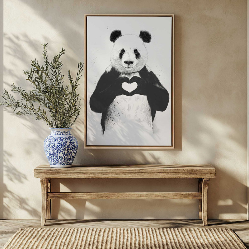 Panda Love en noir et blanc, Impression encadrée sans passe-partout, H 12,75 po x l 8,75 po, Noir satiné