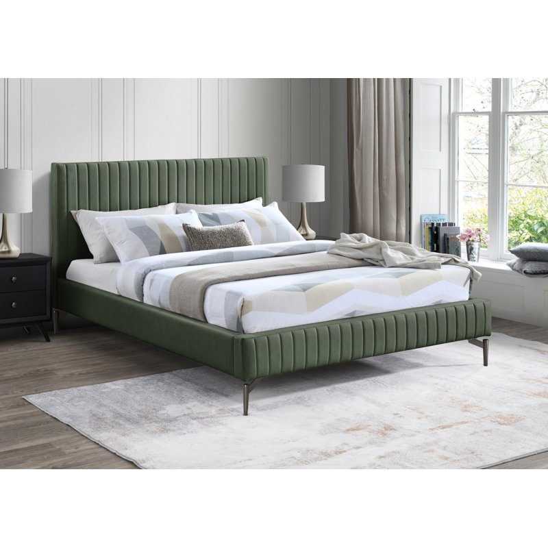 Gallo Upholstered Bed, King, Green Vegan Leather